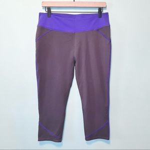 Fabletics Size L Lima Capri in Dark Grey and Purple Iris